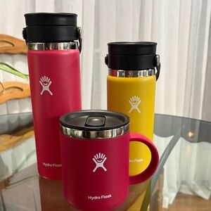 Hydro Flask Pink and Yellow Drinkware Trio